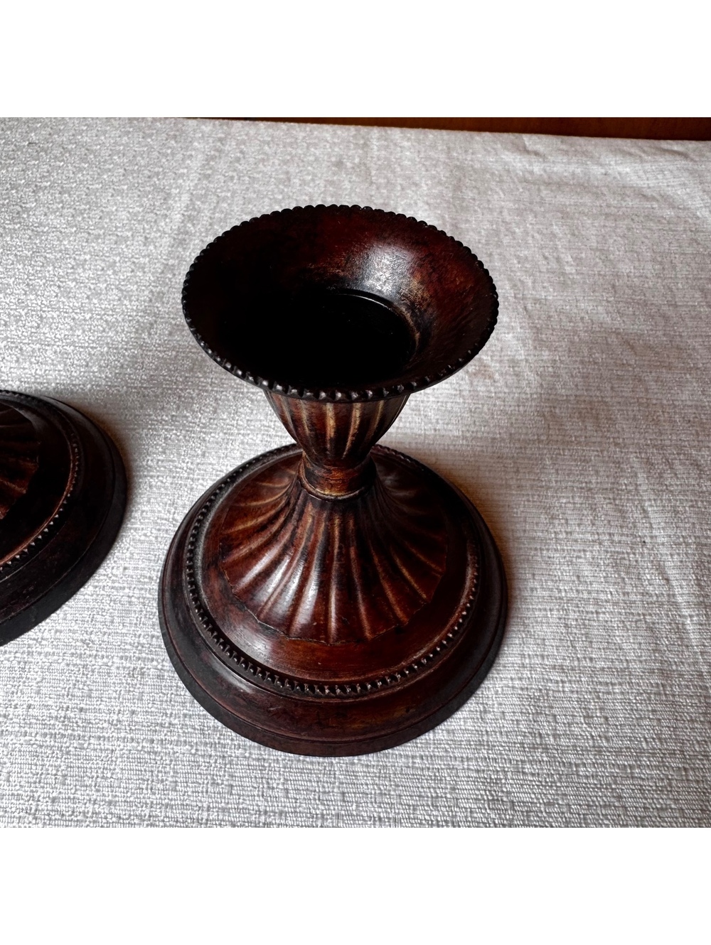 Vintage Hosley Solid Brass Candlestick Holders Pair Fluted Dark Patina India - Picture 2 of 9